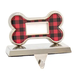 RED & BLACK MIRRORED DOG BONE & PAW STOCKING HOLDER