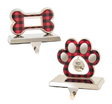 Load image into Gallery viewer, RED &amp; BLACK MIRRORED DOG BONE &amp; PAW STOCKING HOLDER
