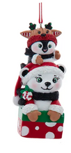 Load image into Gallery viewer, POLAR BEAR AND PENGUIN DRESSED IN PAJAMAS ORNAMENT
