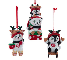 Load image into Gallery viewer, POLAR BEAR AND PENGUIN DRESSED IN PAJAMAS ORNAMENT

