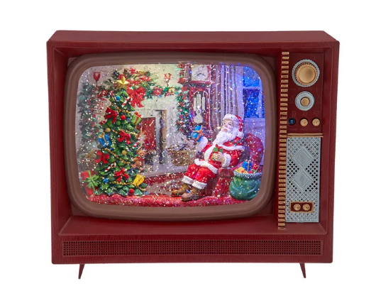 MUSICAL TV WITH SPINNING GLITTER - SANTA BY FIREPLACE