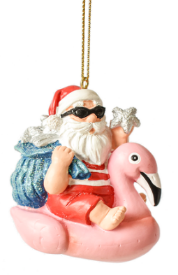 INFLATEABLE FLAMINGO SANTA ORNAMENT