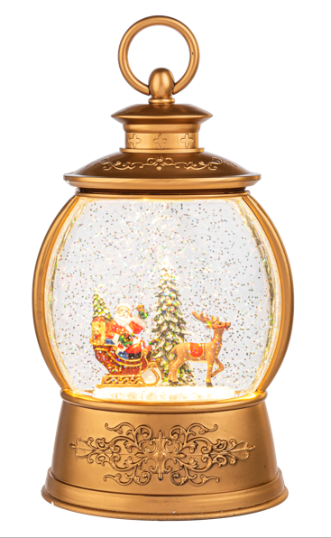 LED LIGHT UP SHIMMER SANTA IN SLEIGH LANTERN