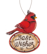 Load image into Gallery viewer, WOODEN CARDINAL ORNAMENT
