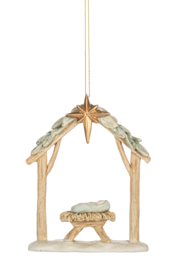 WATERCOLOR BABY JESUS IN MANGER NATIVITY ORNAMENT