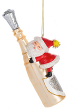 Load image into Gallery viewer, SANTA ON CHAMPAGNE BOTTLE ORNAMENT
