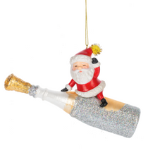 Load image into Gallery viewer, SANTA ON CHAMPAGNE BOTTLE ORNAMENT
