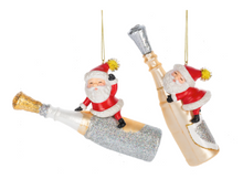 Load image into Gallery viewer, SANTA ON CHAMPAGNE BOTTLE ORNAMENT
