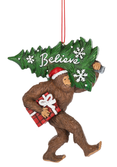 BIG FOOT WITH TREE ORNAMENT - BELIEVE