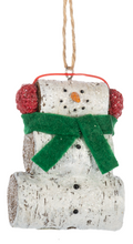 Load image into Gallery viewer, SNOWMAN WITH BIRCH LOG ORNAMENT
