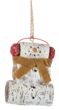 Load image into Gallery viewer, SNOWMAN WITH BIRCH LOG ORNAMENT
