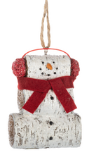 Load image into Gallery viewer, SNOWMAN WITH BIRCH LOG ORNAMENT
