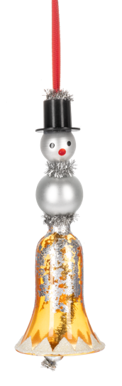 GLASS VINTAGE SNOWMAN BELL ORNAMENT