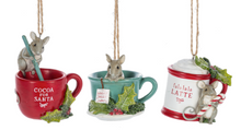 Load image into Gallery viewer, HOLIDAY MOUSE IN TEACUP ORNAMENT
