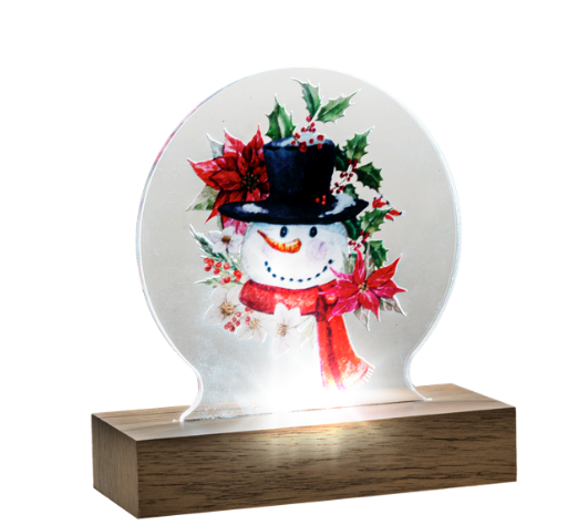 LED LIGHT UP SNOWMAN IN POINSETTIA TABLETOP DÉCOR`