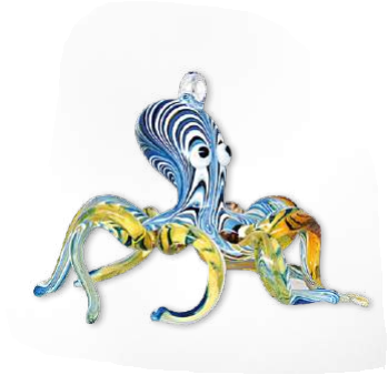 O-658 MULTICOLORED GLASS OCTOPUS ORNAMENT