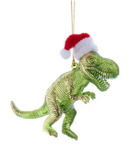 Load image into Gallery viewer, COLORFUL T-REX WEARING SANTA HAT ORNAMENT
