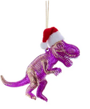 Load image into Gallery viewer, COLORFUL T-REX WEARING SANTA HAT ORNAMENT
