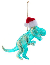 Load image into Gallery viewer, COLORFUL T-REX WEARING SANTA HAT ORNAMENT
