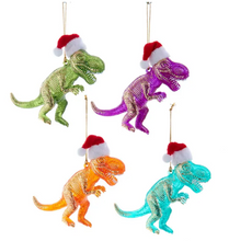 Load image into Gallery viewer, COLORFUL T-REX WEARING SANTA HAT ORNAMENT
