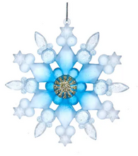 Load image into Gallery viewer, BLUE &amp; CLEAR FROSTED SNOWFLAKE ORNAMENT
