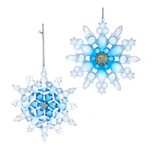 Load image into Gallery viewer, BLUE &amp; CLEAR FROSTED SNOWFLAKE ORNAMENT
