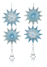 Load image into Gallery viewer, BLUE &amp; PLATINUM STAR WITH CLEAR DANGLE ORNAMENT
