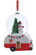 Load image into Gallery viewer, SANTA OR SNOWMAN CAMPER WATER GLOBE ORNAMENT
