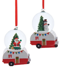 Load image into Gallery viewer, SANTA OR SNOWMAN CAMPER WATER GLOBE ORNAMENT

