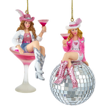 Load image into Gallery viewer, COWGIRL ON MIRROR BALL OR MARTINI GLASS
