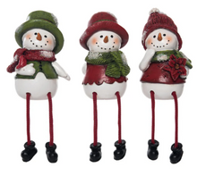 Load image into Gallery viewer, DANGLE LEG GREEN &amp; RED SNOWMAN SHELF SITTER
