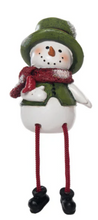 Load image into Gallery viewer, DANGLE LEG GREEN &amp; RED SNOWMAN SHELF SITTER
