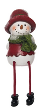 Load image into Gallery viewer, DANGLE LEG GREEN &amp; RED SNOWMAN SHELF SITTER
