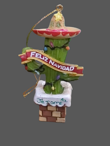 SANTA HAT CACTUS ORNAMENT - "FELIZ NAVIDAD"