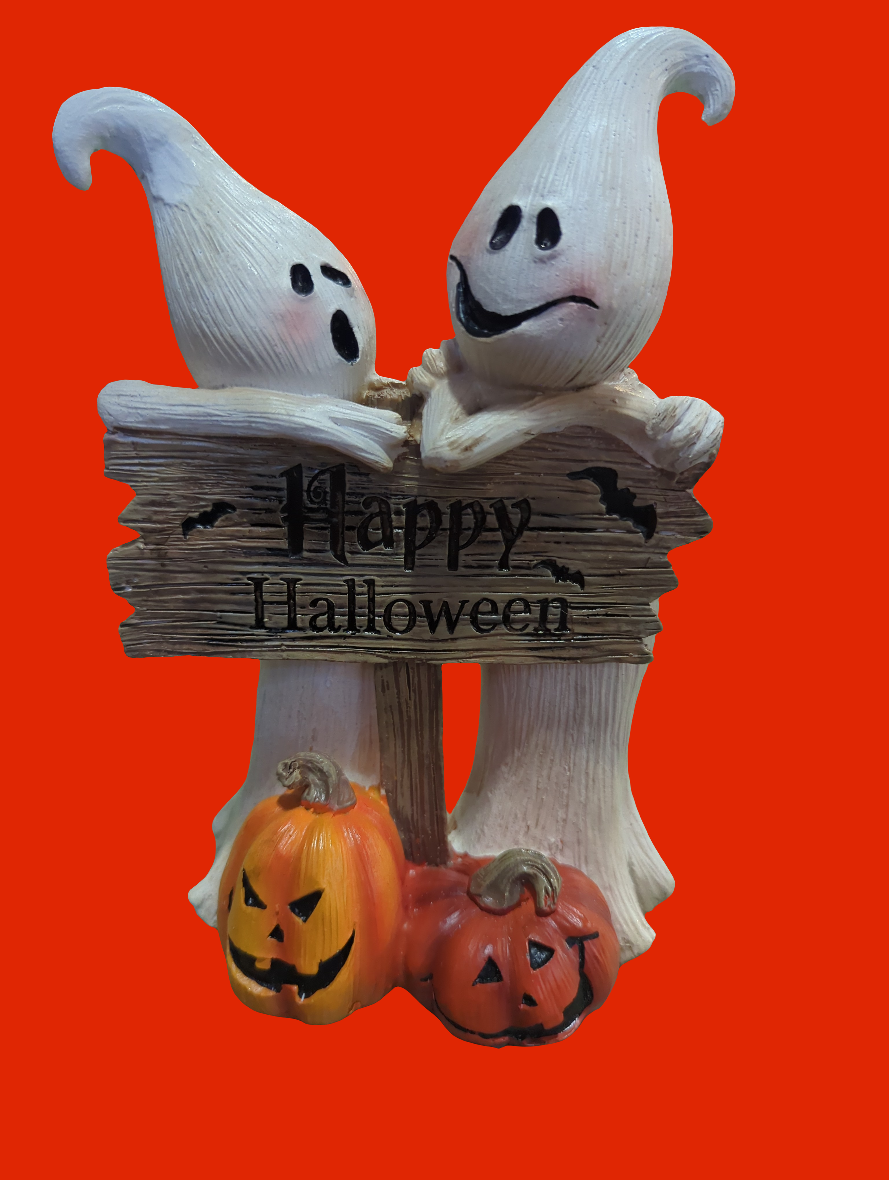 HALLOWEEN GHOST COUPLE HOLDING SIGN