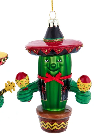 NOBLE GEMS GLASS CACTUS WITH SOMBRERO ORNAMENT