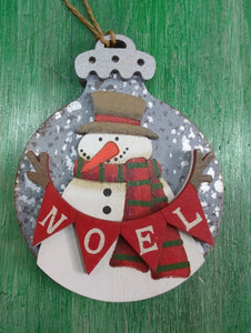 WOODEN SANTA OR SNOWMAN ORNAMENT