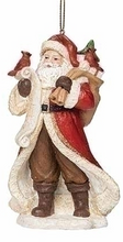Load image into Gallery viewer, SANTA ORNAMENT - WOOD FINISH WITH CARDINALS &amp; SCROLL
