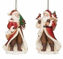 Load image into Gallery viewer, SANTA ORNAMENT - WOOD FINISH WITH CARDINALS &amp; SCROLL
