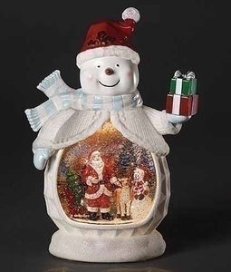 LED SWIRL SNOWMAN WITH SANTA & DEER IN BELLY
