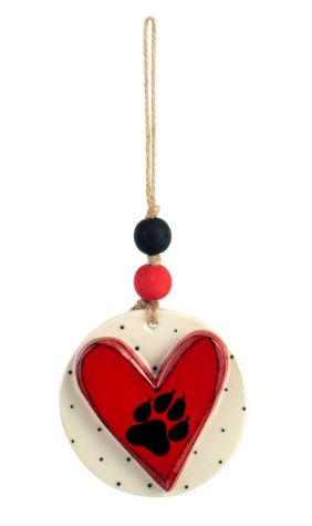 PAW PRINT HEART ORNAMENT - RED & WHITE