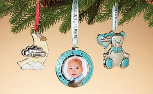 SILVER PLATED BABY'S FIRST CHRISTMAS ORNAMENTS