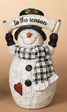 Load image into Gallery viewer, BLACK &amp; WHITE PLAID SCARF SNOWMAN HOLDING BANNER
