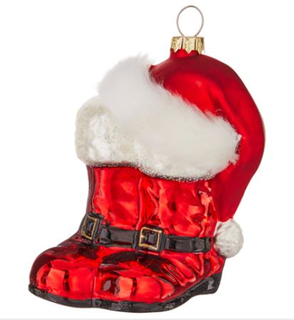 GLASS SANTA HAT AND BOOTS ORNAMENT