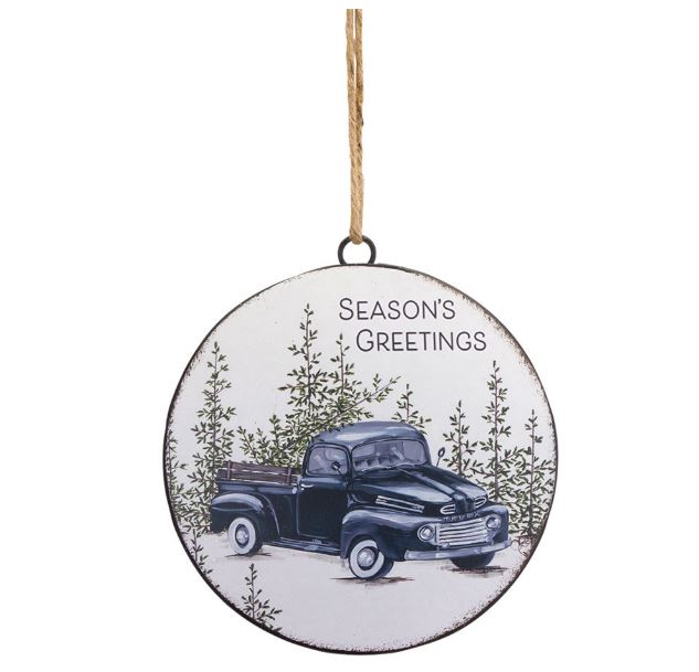 TRUCK AND TREE METAL DISC WALL ART