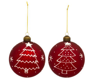 GLASS RED & WHITE TREE ORNAMENT