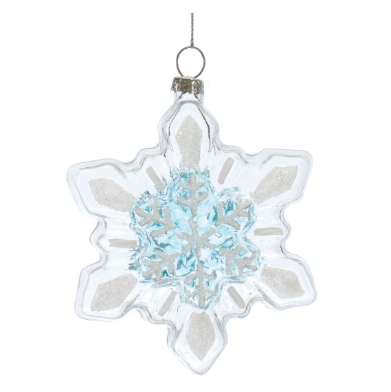 GLASS BLUE & CLEAR SNOWFLAKE ORNAMENT