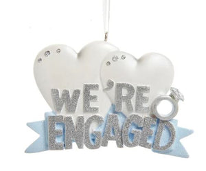 "WE'RE ENGAGED" HEARTS ORNAMENT