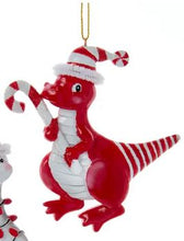 Load image into Gallery viewer, PEPPERMINT DINOSAUR ORNAMENT
