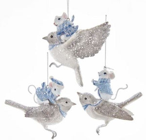 MOUSE ON BIRD ORNAMENT - MOUSE STANDING ON BIRD